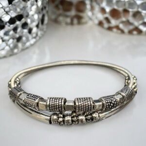 Silver Bead Bracelet Stacking Vintage Style Cuff Handmade Handcrafted Coord Set